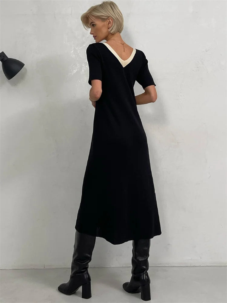 Contrast Slim Fashion Maxi Dress