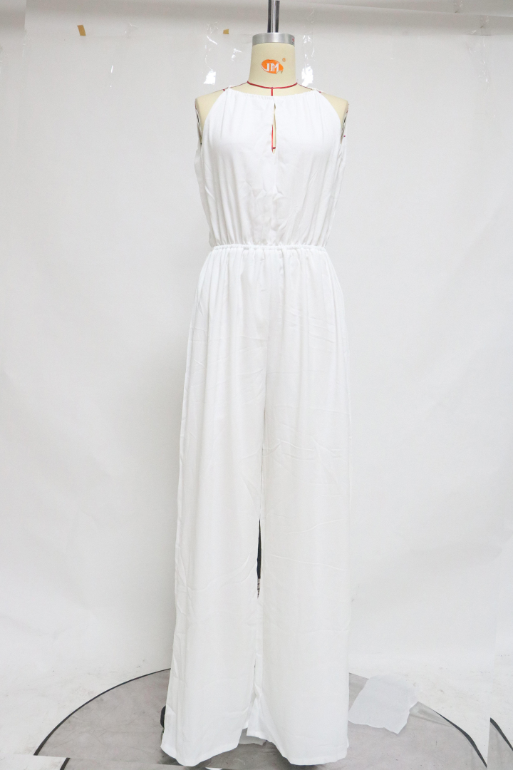Elegant White Jumpsuit: High-Waist Casual Trousers for Women
