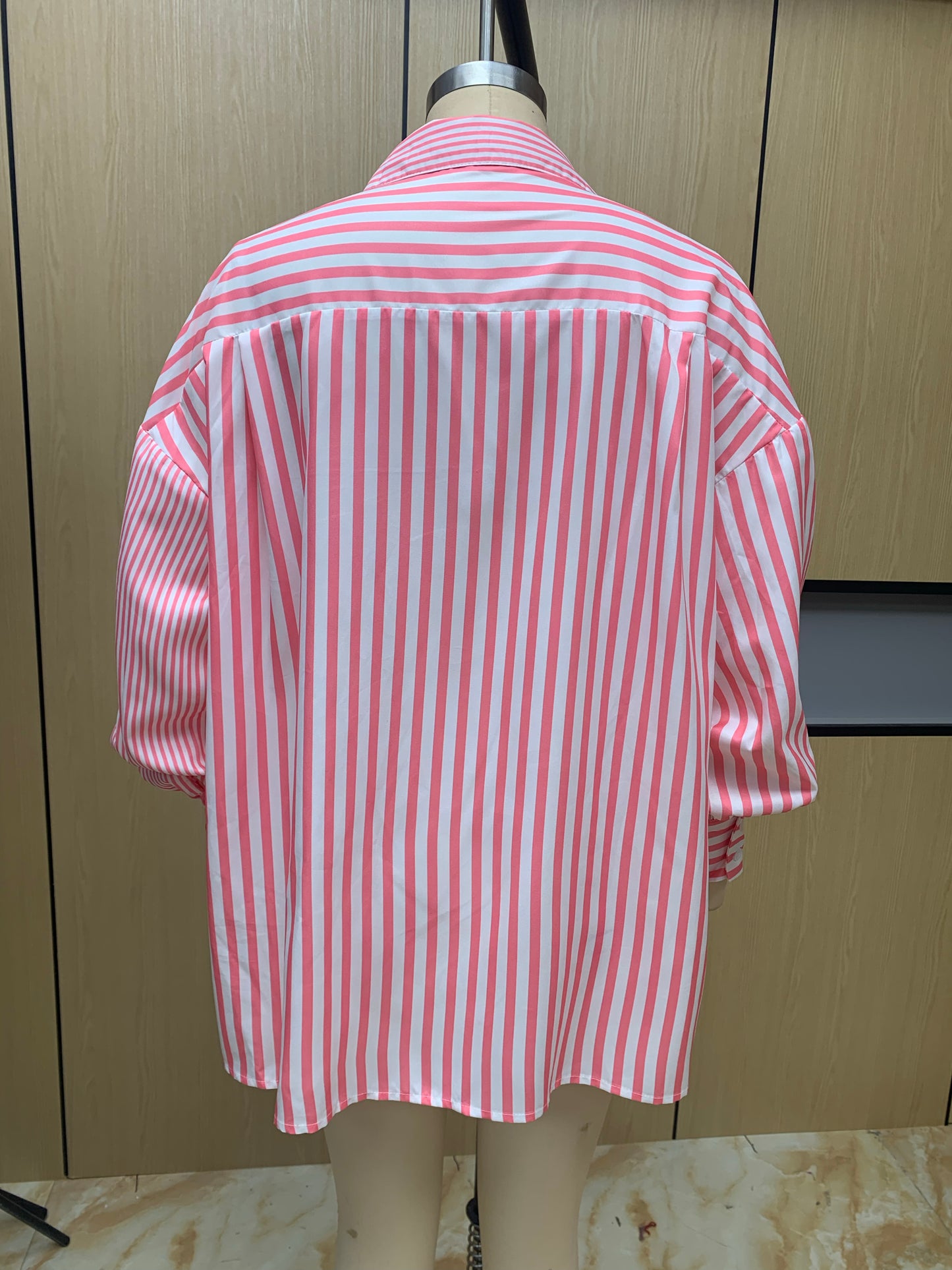 Collared Loose Long Sleeve Striped Shirt