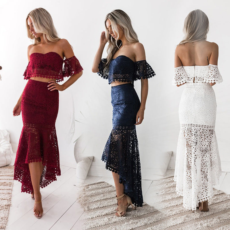 Dress Lace Tube Top Backless Pencil Skirt Two-Piece Set