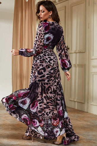 Vestido de manga larga con estampado de leopardo
