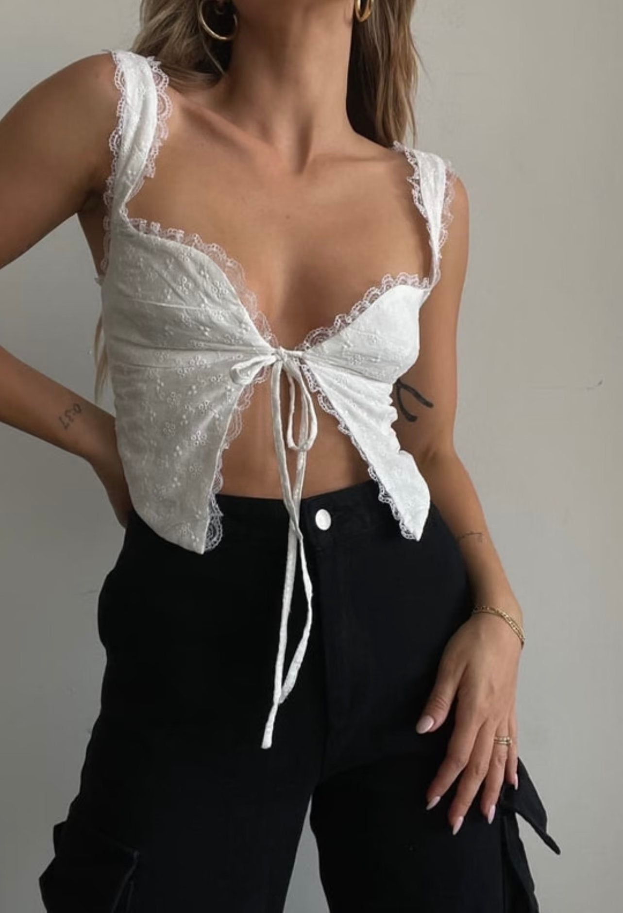 Lace Trim Strap Vest Women Sexy Top