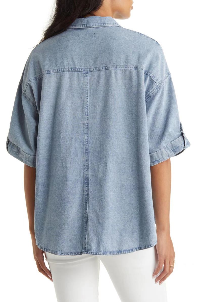 Popular Short Sleeved Shirt  Washed Distressed Casual Denim Top