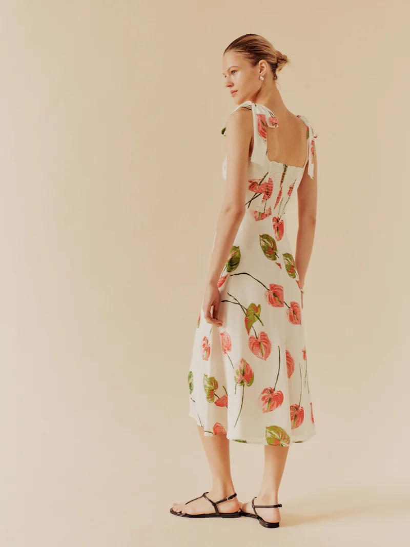 French Elegant Pastoral Printed High Slit Strap Dress