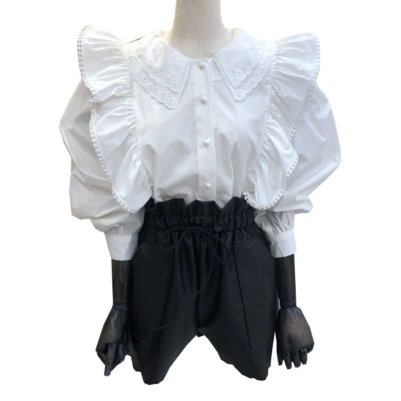 Women's French Blouse With Double Doll Collar With Wooden Ears