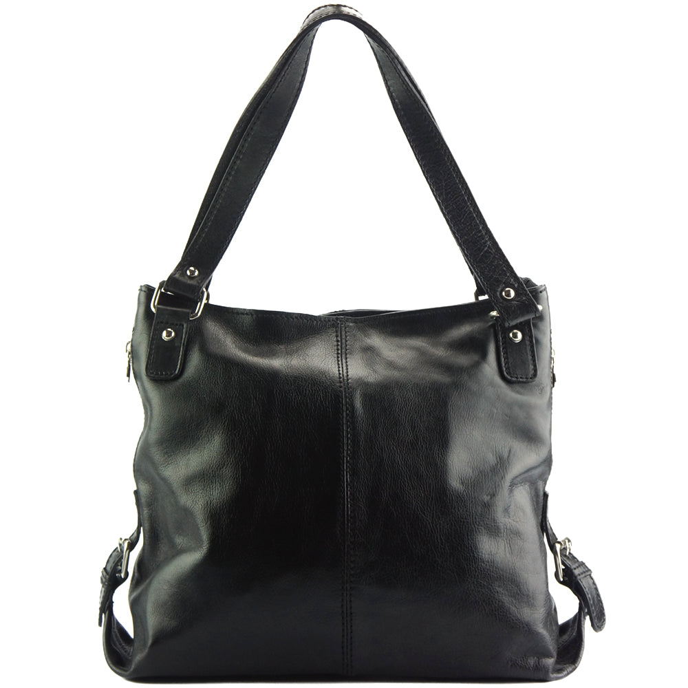 Shopping bag with double handle made of genuine calf leather