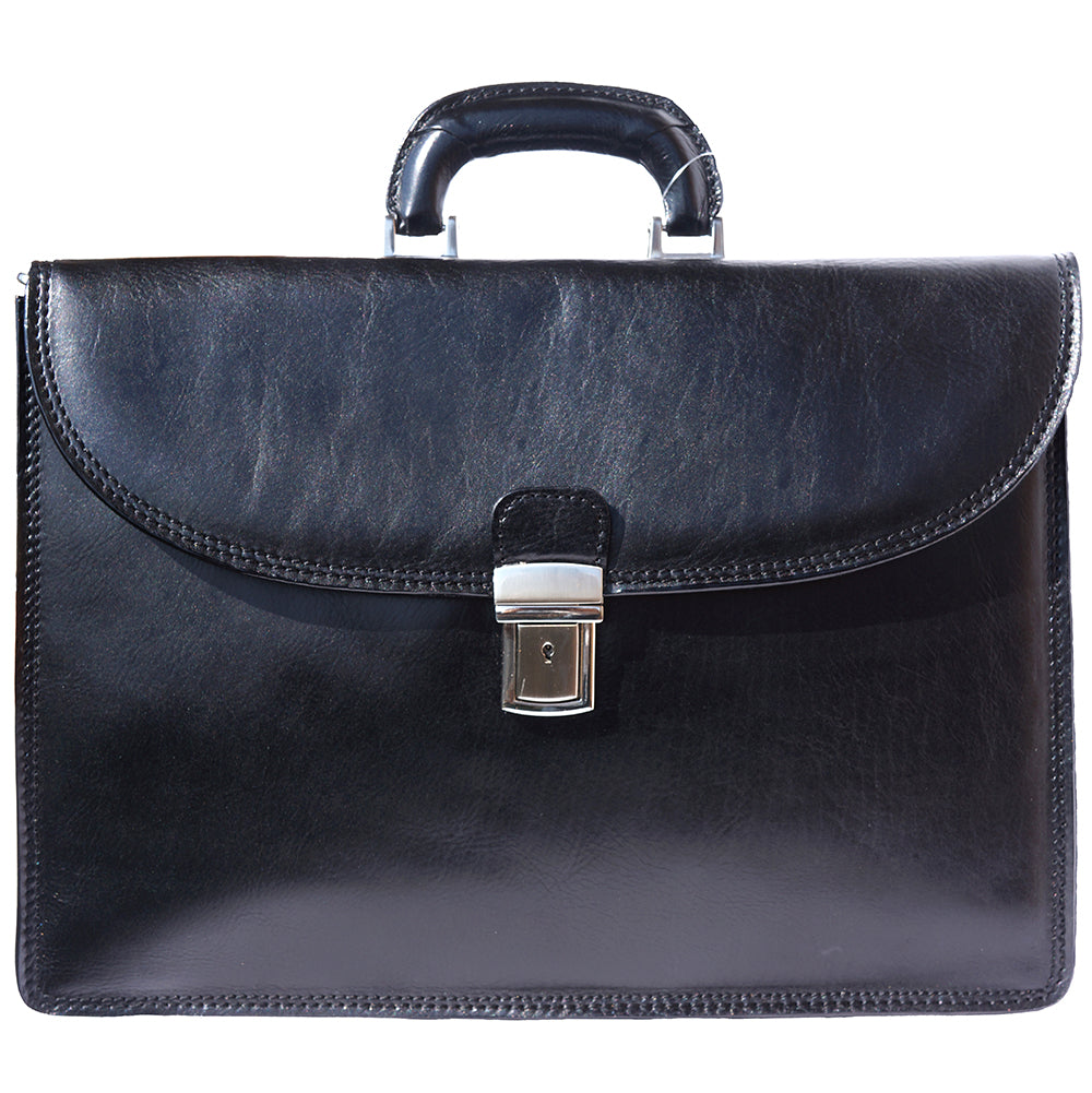 Leather briefcase with three compartments