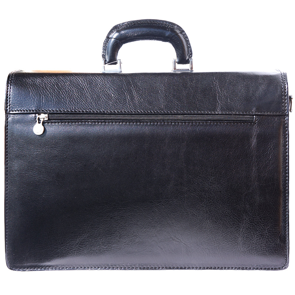 Leather briefcase with three compartments