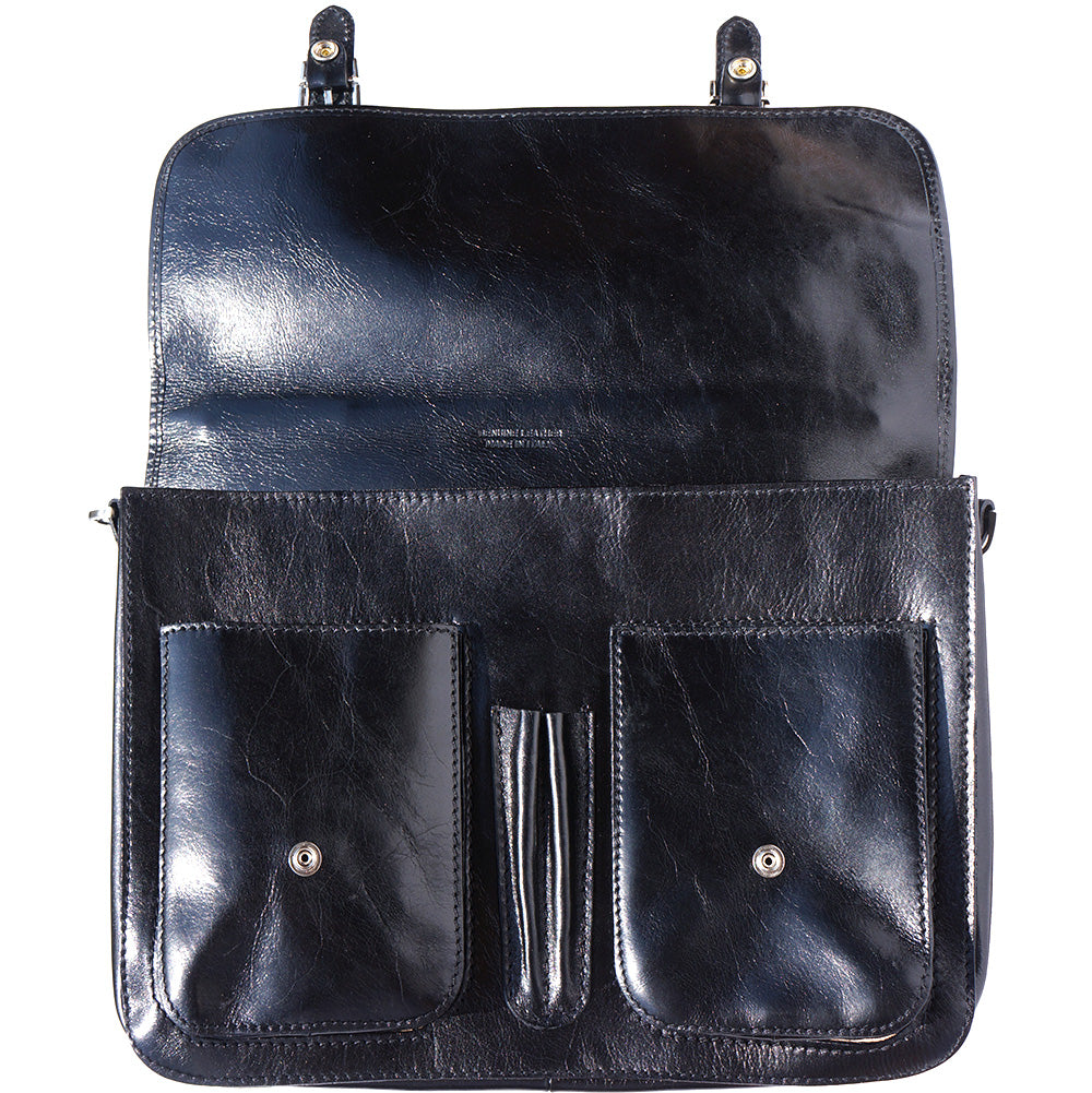 Leather briefcase with two compartments