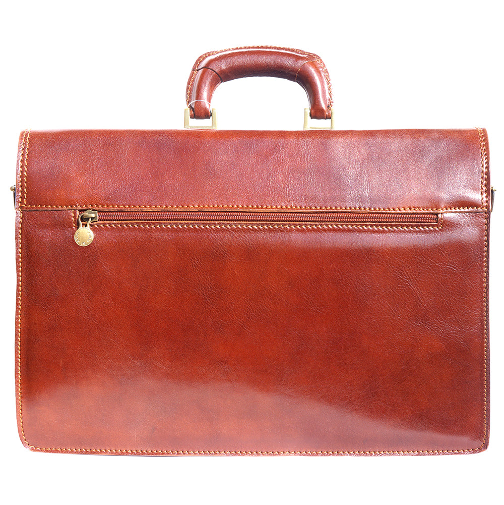 Genuine leather briefcase with three compartments