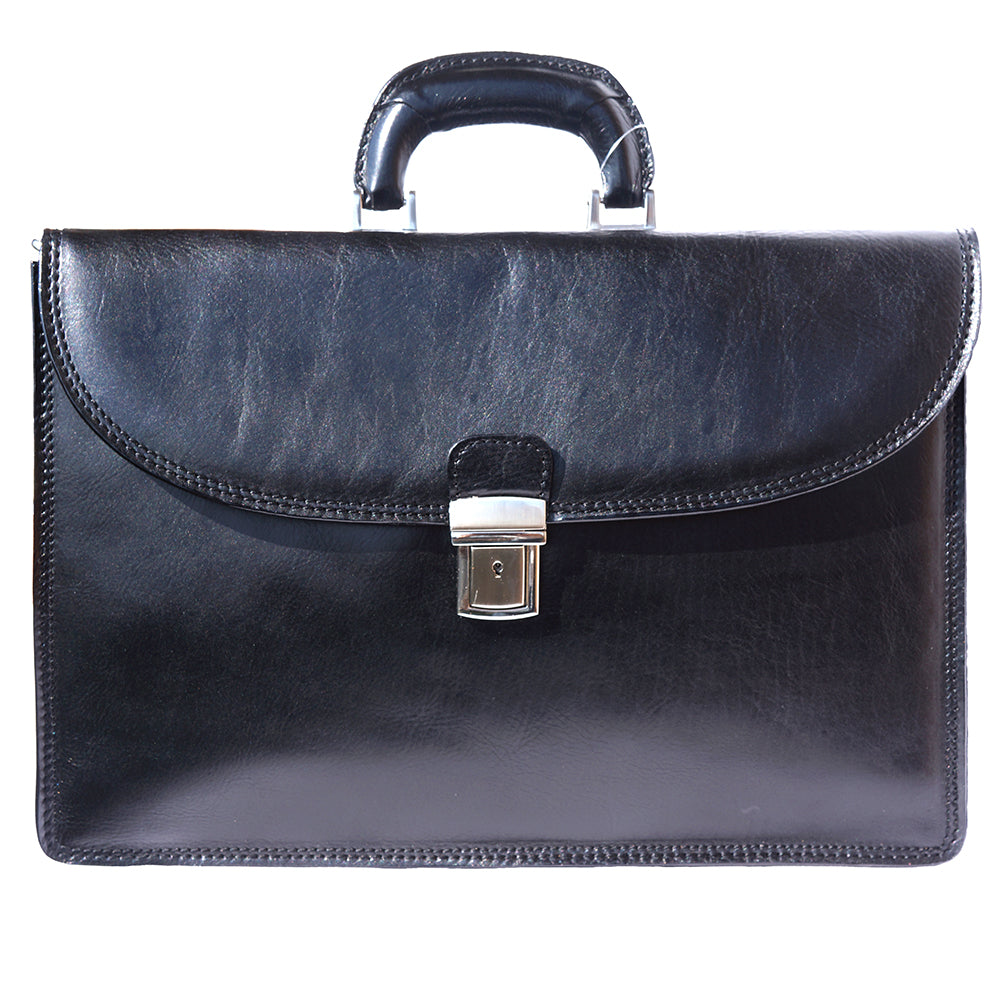 Genuine leather briefcase with three compartments