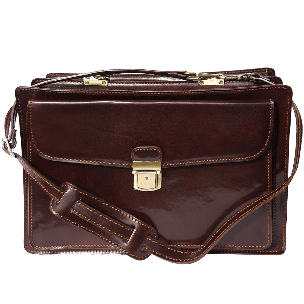 Leather briefcase Business class with two compartments