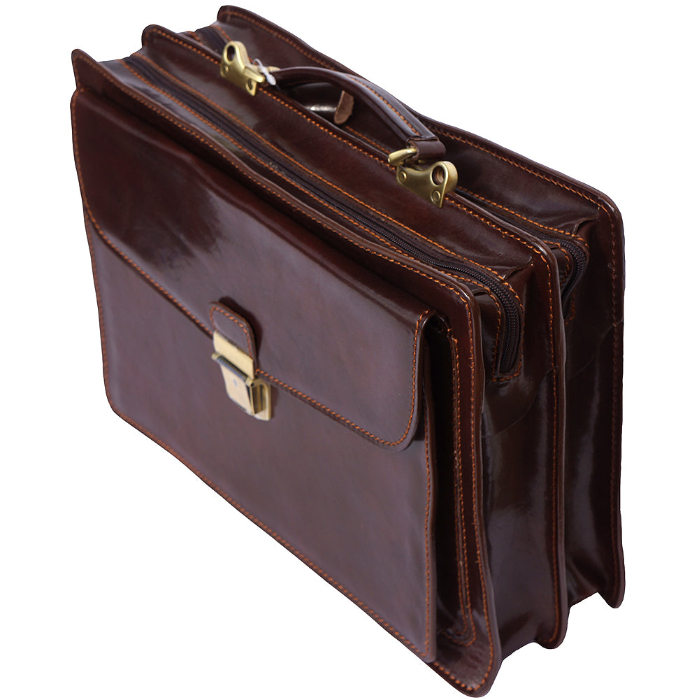 Leather briefcase Business class with two compartments