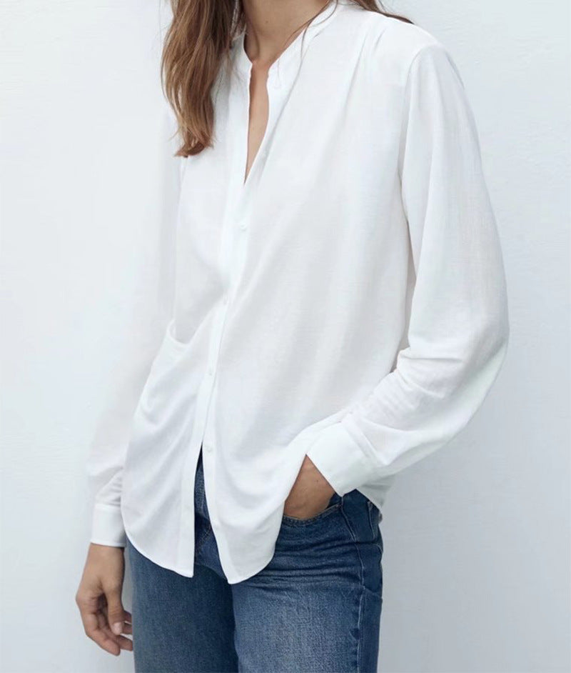 Stand Collar Simple Style Fall Long Sleeve Shirt