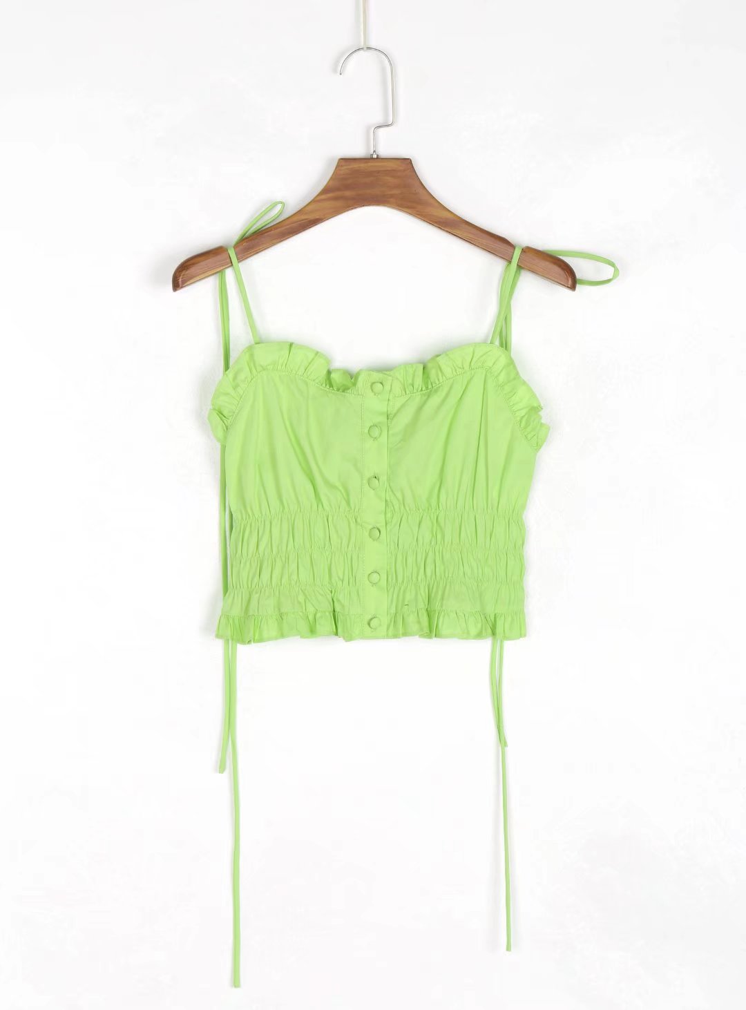 Single-Breasted Wooden Ear Slim-Fit Pleated Navel Lace-up Camisole