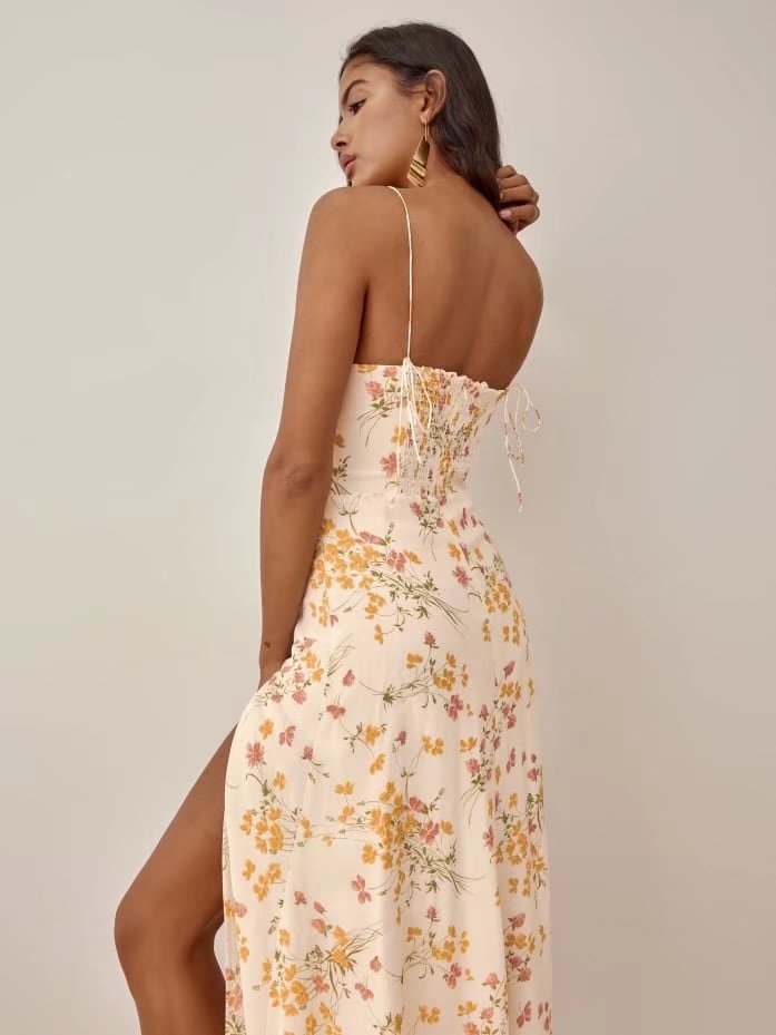 floral Print Split Sling Maxi Dress