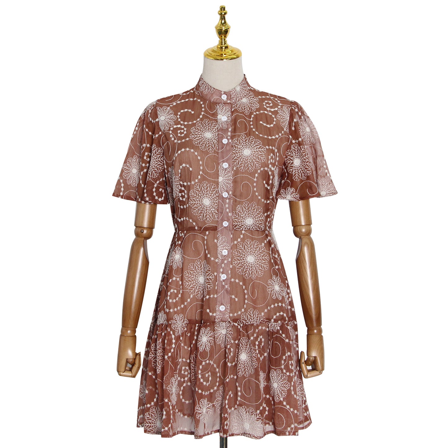 Elegant Stand Collar Short Sleeve Printed Short Dress