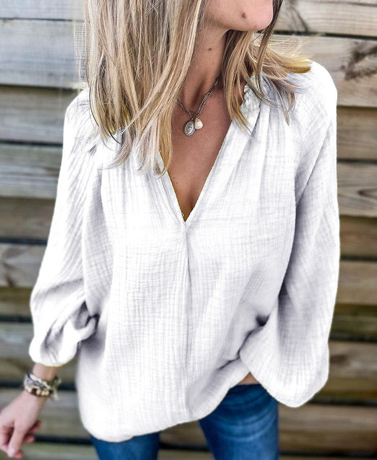 Solid Color Casual Loose Long-Sleeved Shirt