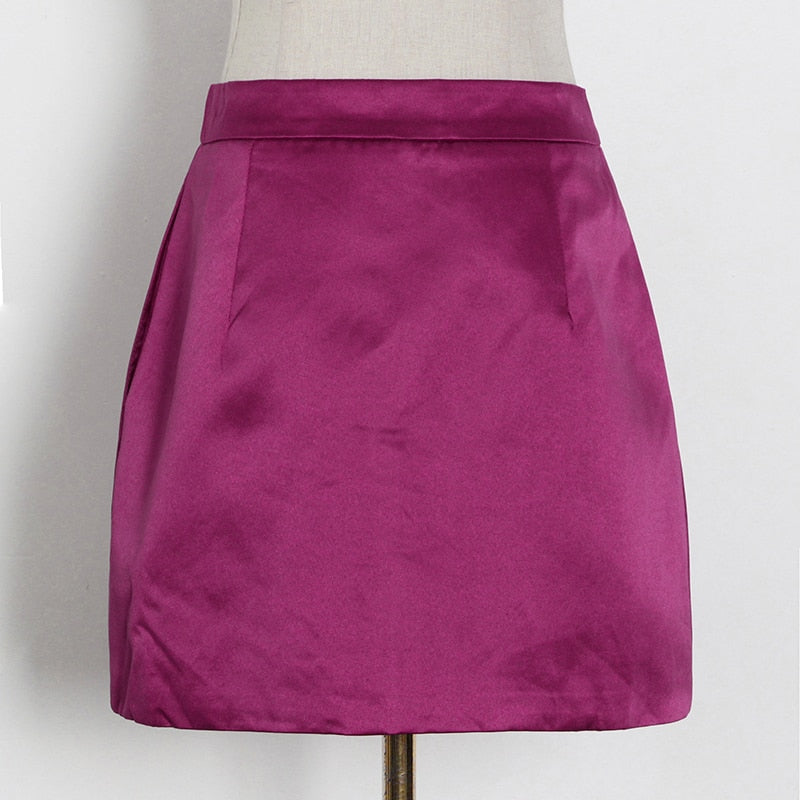 V Neck Sleeveless Vest Lapel Long Sleeve Blazer Mini Skirts Solid Sets of 3 pices
