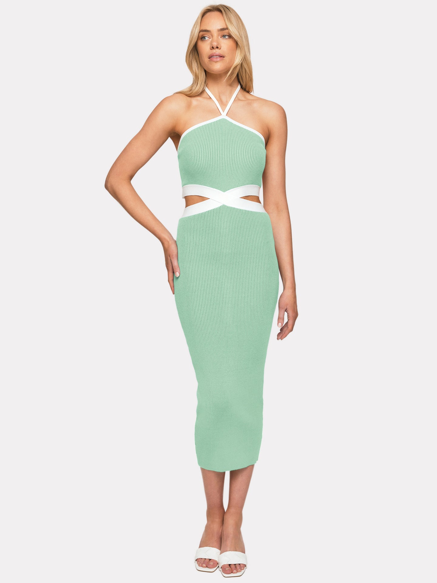 Rope Halter Backless Hollow Out Cutout  Tight Rib Dress