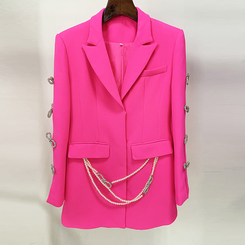 Dyed Fabric Dignified Sense of Design Pearl Blazer Dress