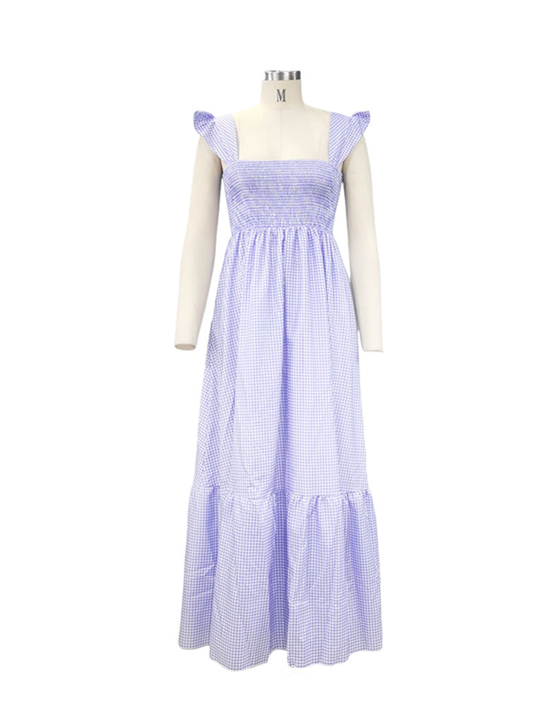 Spring Summer Sleeveless Elegant Mid Length Plaid Dress