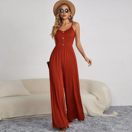 Summer Jumpsuit Solid Color Leisure Pullover Sleeveless Loose Jumpsuit