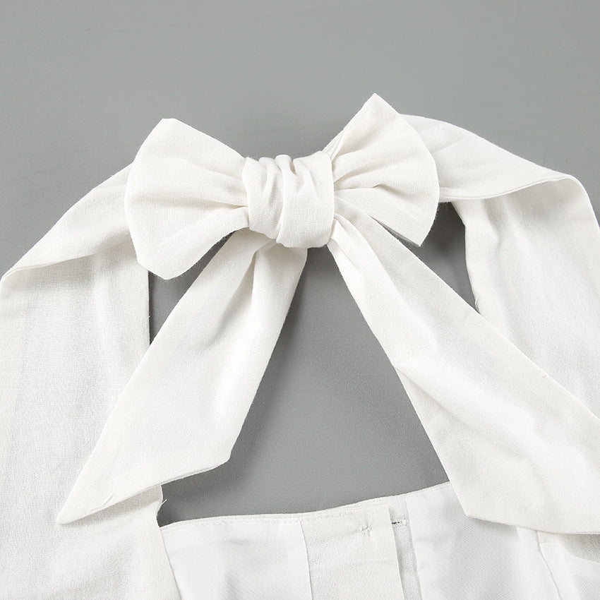 White Halter Backless Maxi Dress