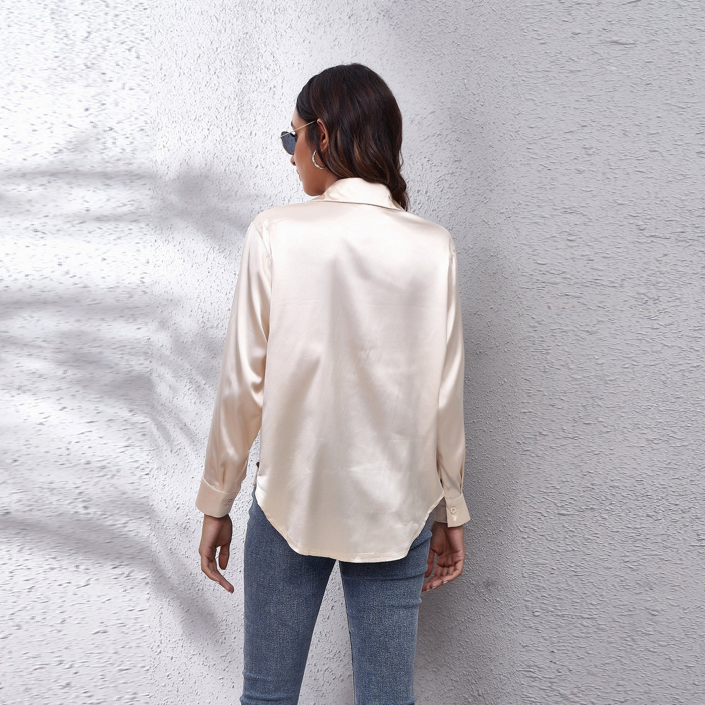 Satin Artificial Silk Long Sleeve Shirt