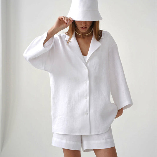 Cotton Linen  Shirt Loose  Two-piece Suit