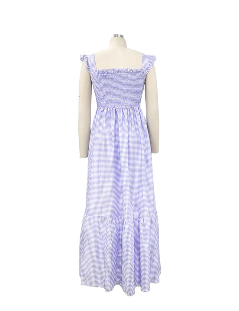 Spring Summer Sleeveless Elegant Mid Length Plaid Dress