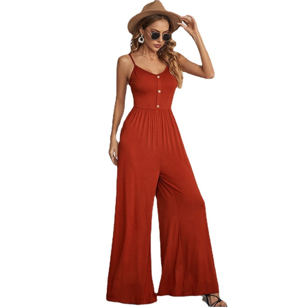 Summer Jumpsuit Solid Color Leisure Pullover Sleeveless Loose Jumpsuit