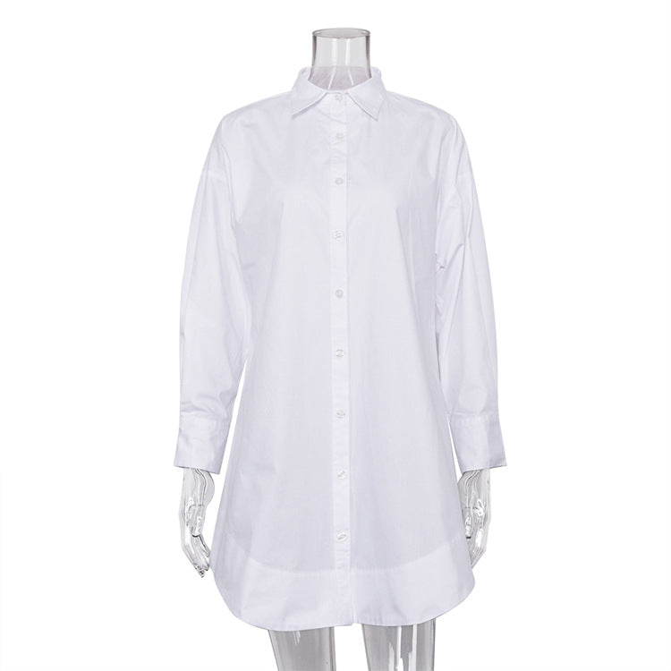 Loose Lapel Long Sleeves White Shirt
