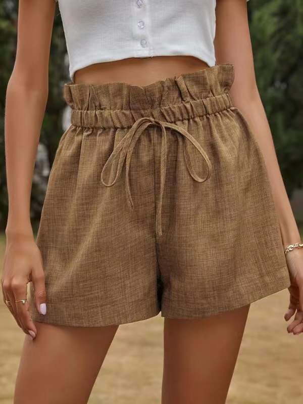 Shorts for High Waist Lace-up Loose