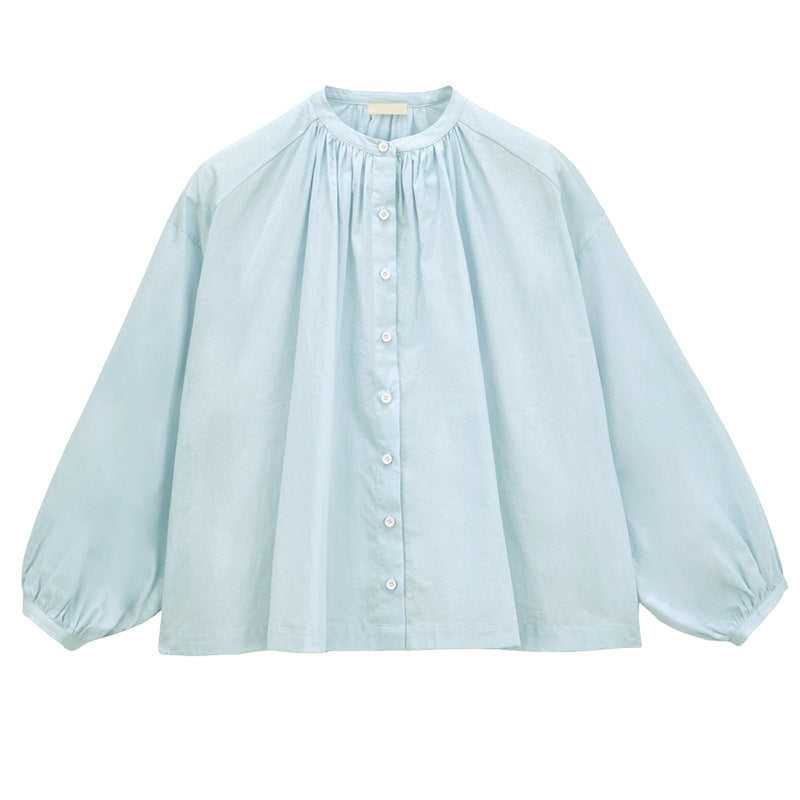 Niche Design Shirt  Long Sleeve Spring  Top Cotton Pleating