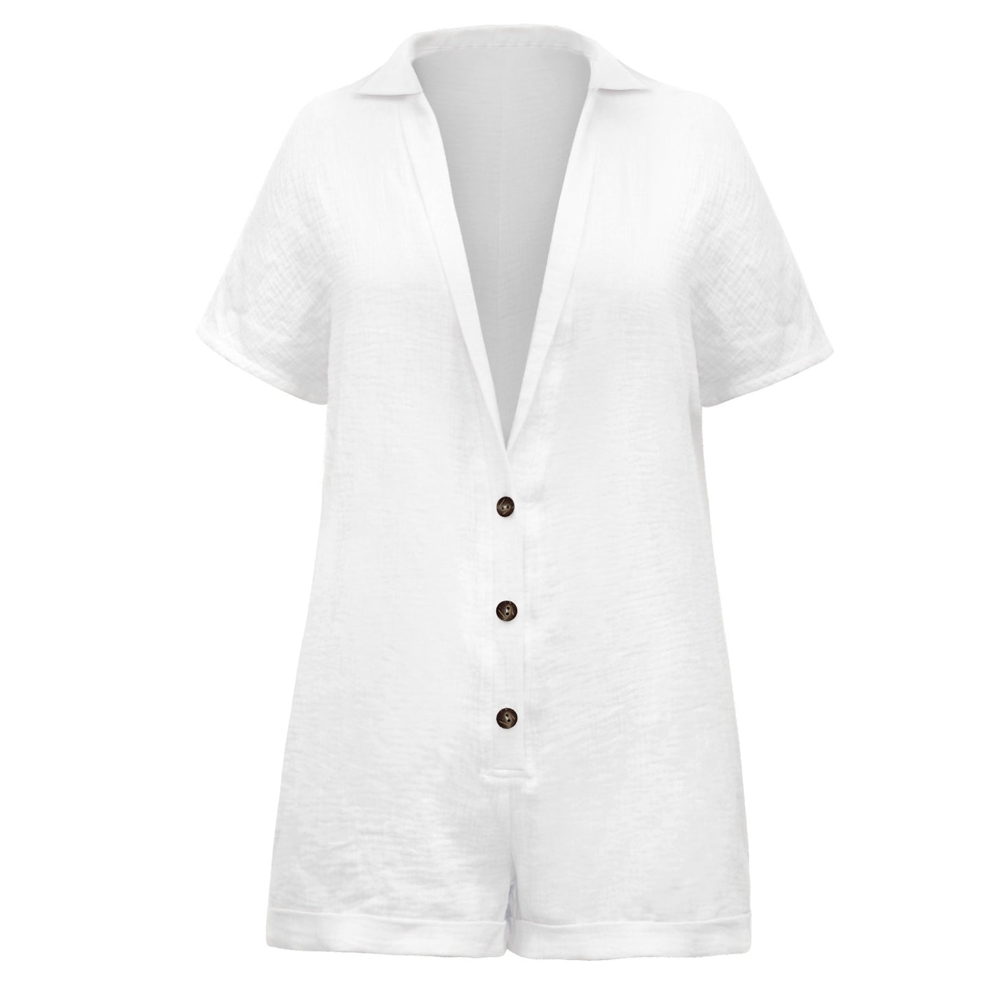 Cotton Linen Breathable Comfortable Loose Button Deep V-neckRomper