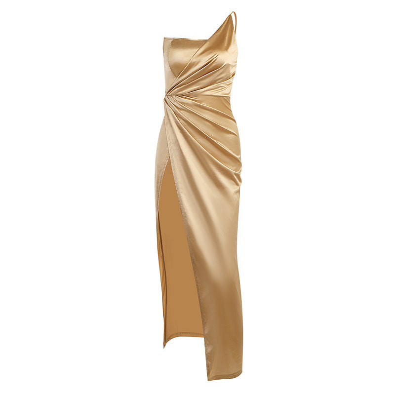 One-Shoulder Split High Waist Mop Long Maxi Dress