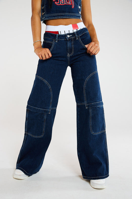 Fast Big Pocket Wide Leg Jeans Overalls Cargo Wide Leg Jeans