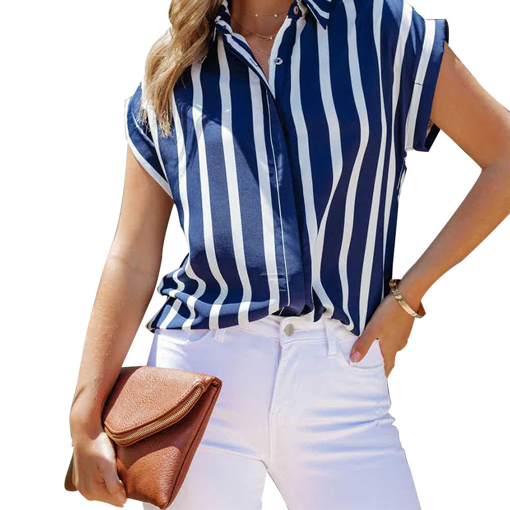 Summer Striped Single-Breasted Casual Loose Shirt