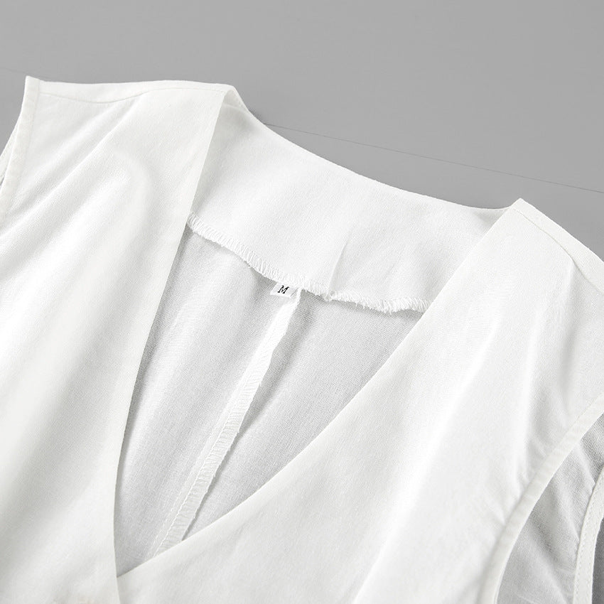Design Cotton Linen Suit Vest Suit  Casual Sleeveless Tank Top Shorts Two Piece Suit