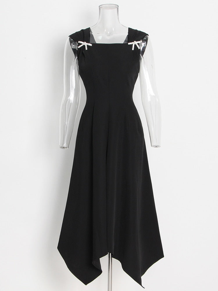 Elegant Black Dress  Square Collar Sleeveless High Waist Dresses