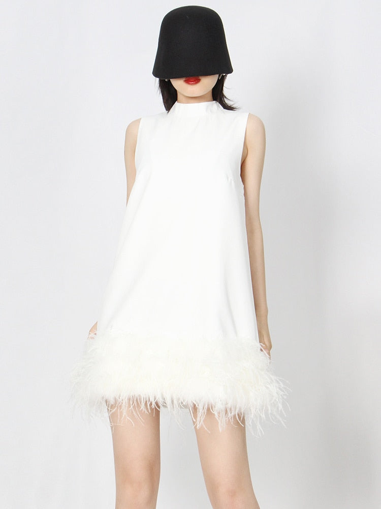 Feather Fur Dress For O Neck Sleeveless Loose Tassel A Line Dresses