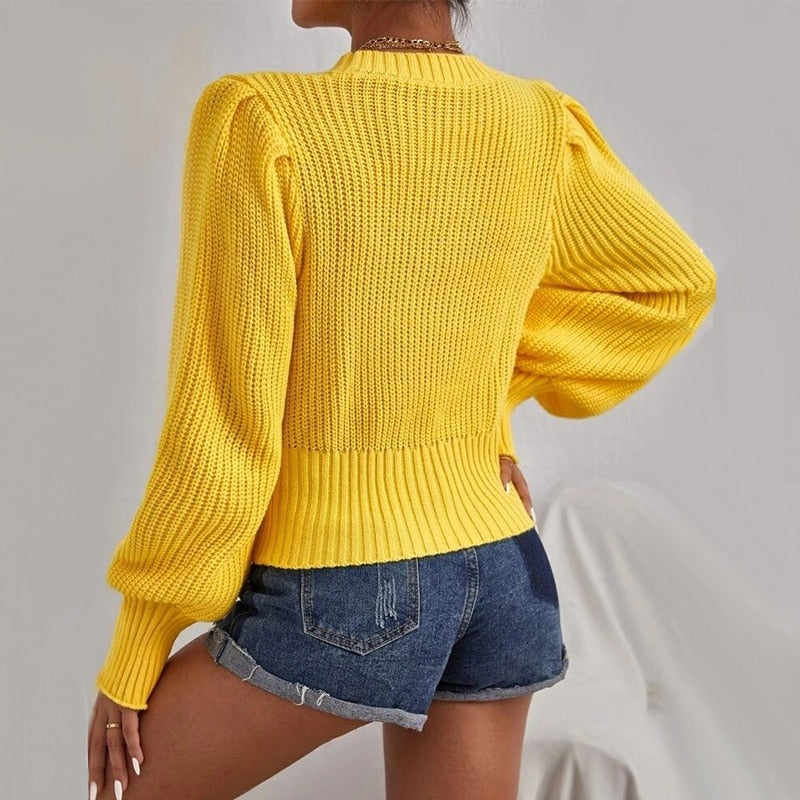 Women Sweaters Solid  Soft Warm Tops Loose Pullover Lantern Sleeve Knitted Sweater