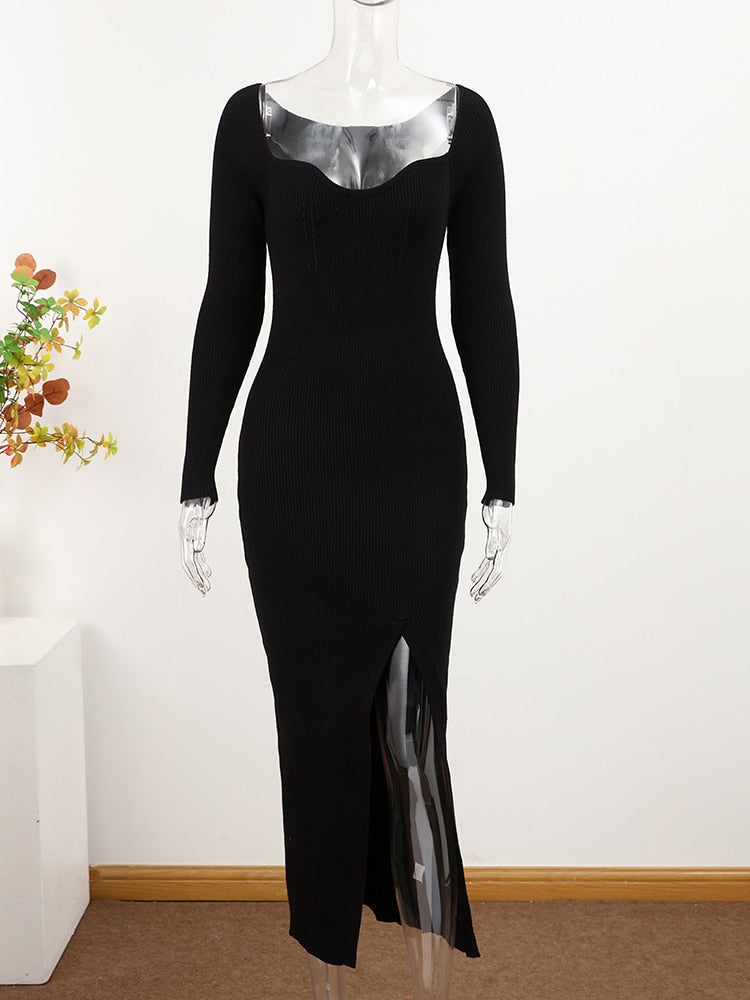 Knitted Long  Elegant Pleated A-line Midi Dresses