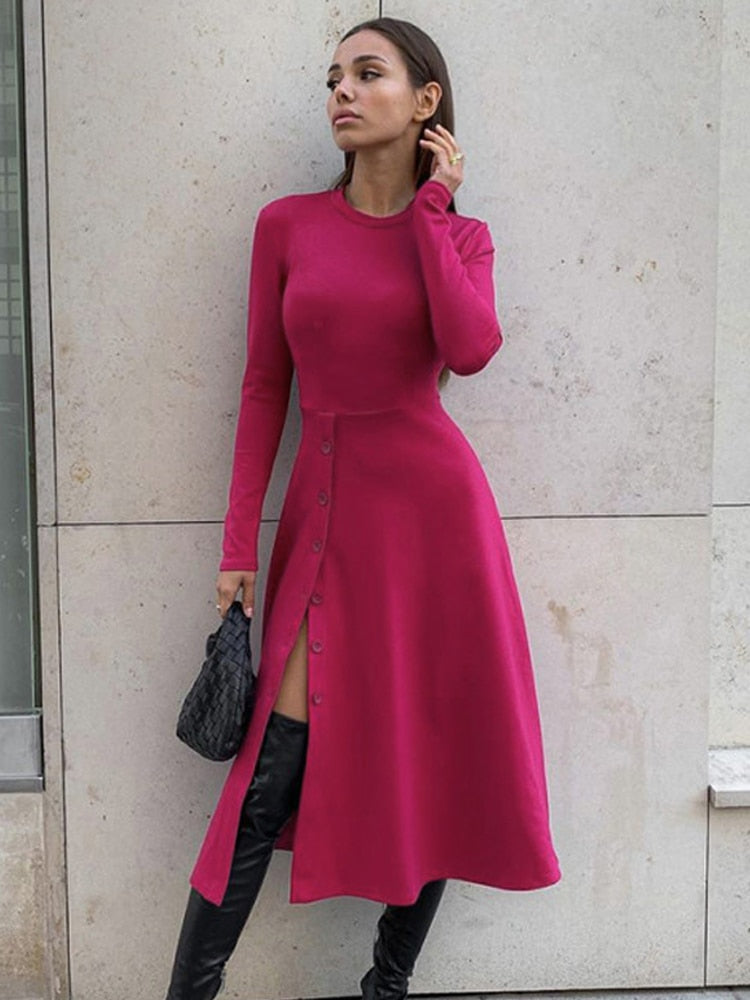 Knitted Long  Elegant Pleated A-line Midi Dresses