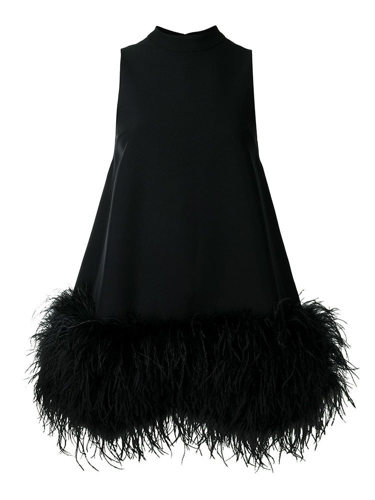 Feather Fur Dress For O Neck Sleeveless Loose Tassel A Line Dresses