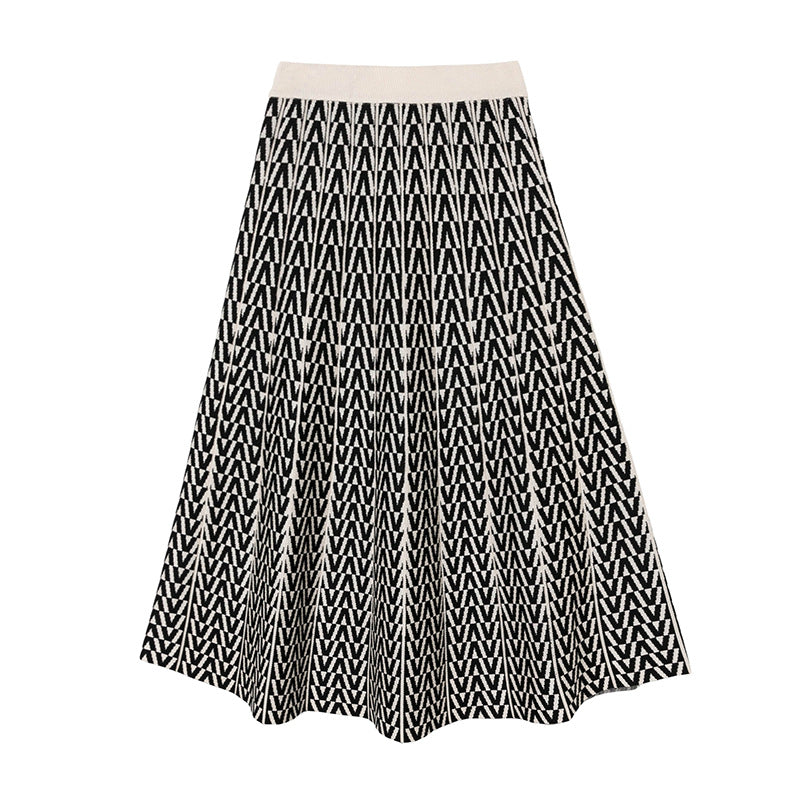 Women's Striped Core-spun Yarn Big High-waist Printed Umbrella Skirt