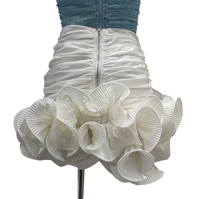 High Waist Patchwork Asymmetrical Ruched Mini Skirts